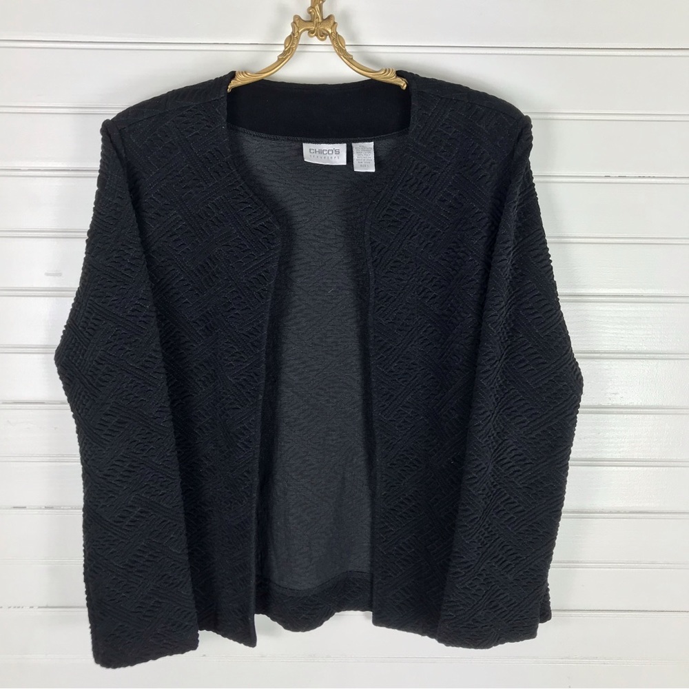 Chicos Travelers Jacket. Subtle texture, jet black. Sharp looking!